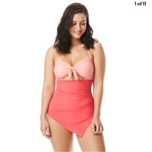Contours Coco Reef Pink One Piece Peek a boo Skirted One Piece Swimsuit 10 34C